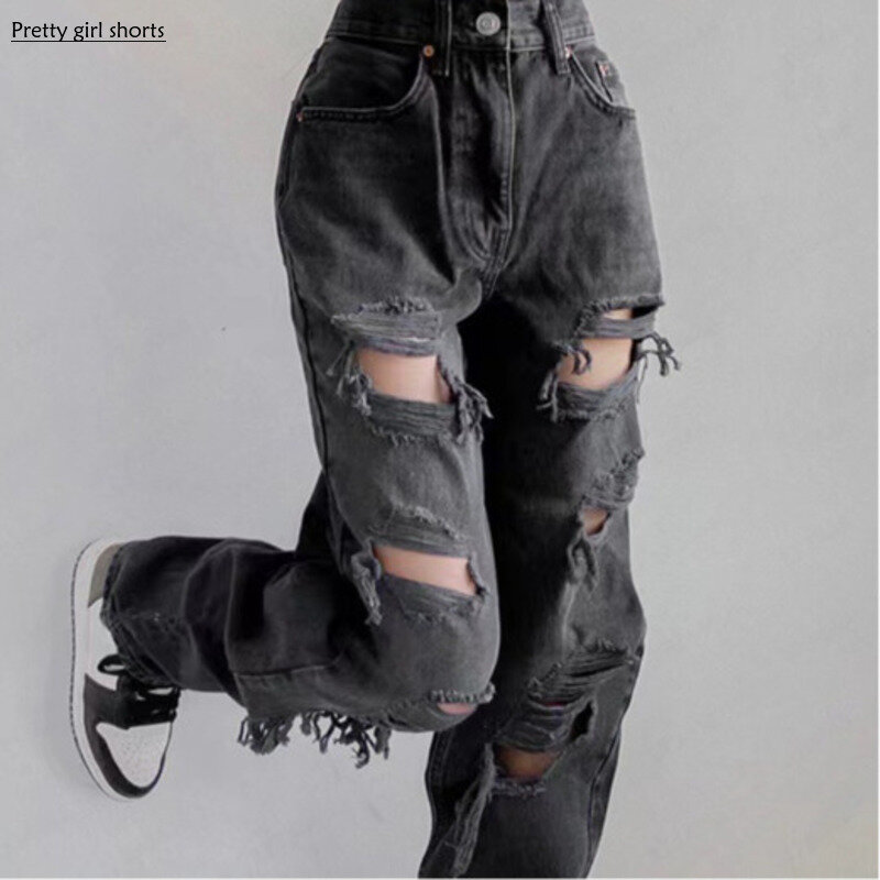 Женские рваные джинсы с высокой талией, модные облегающие брюки из денима с дырками, с высокой талией, весна-лето 2024