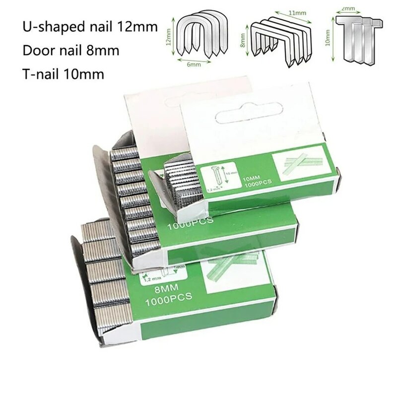 Tools Staples Nails 1000Pcs 12mm/8mm/10mm Brad Nails Door Nail Household Packaging Stapler Steel T Shaped U Shape