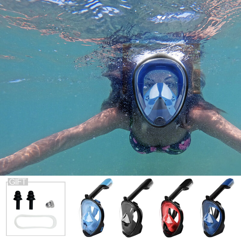 Underwater Full Face Swim Mask Set para adultos e crianças, respirador de mergulho, sistema de respiração atualizado, panorâmico, adulto, quente
