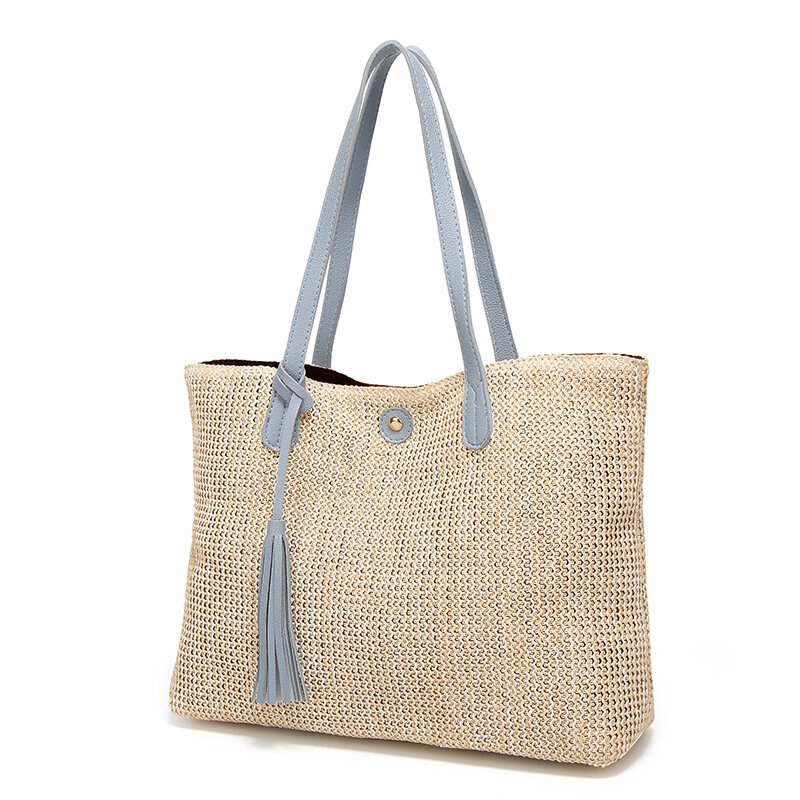 CAREY KAY-bolso de hombro informal para mujer, bolsa de paja de playa, de gran capacidad, con borla Simple, novedad de verano 2022