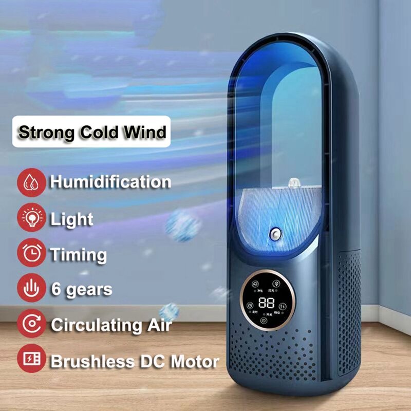 Ventilador elétrico com display LED, ar condicionado umidificação, temporizador silencioso, refrigerador de ar, 6 velocidades, umidificador