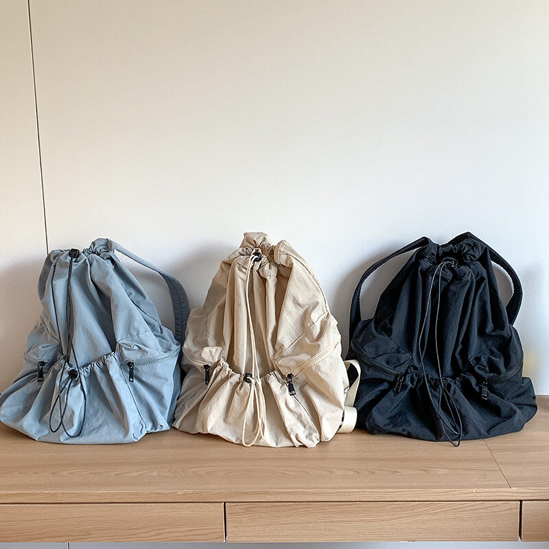 Moda Ruched Drawsting plecaki dla kobiet dorywczo Nylon Lady plecak lekki studenci torba o dużej pojemności worek podróżny 2023
