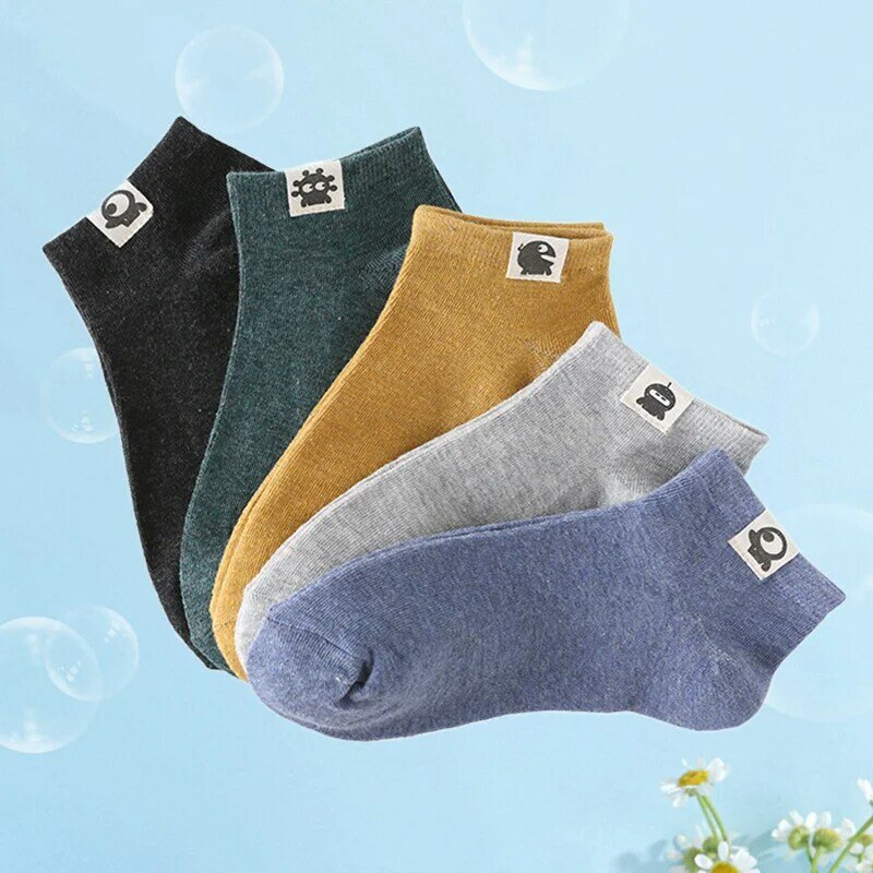 10 Pairs Men's Funny Short Socks Solid Colors Alien Expression Retro Low Tube Boat Socks Summer Breathable Cotton Ship Socks