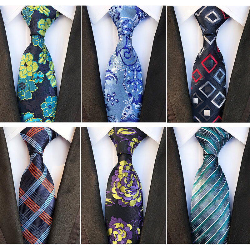 8cm drukuj paski Plaid kwiat żakardowe tkane krawat na wesele prezent biuro biznes klasyczny niebieski krawat