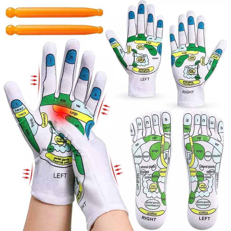 Acupressure Reflexology Gloves and Socks Set Massage with Point Massager Tools Hand Spa Reflexology Sock Five Toe Separate Socks
