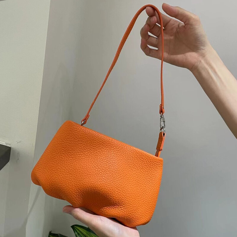 Echt leder kleine Clutch Taschen für Frauen Luxus Designer Handtaschen und Geldbörsen 2024 neu in der ersten Schicht Rindsleder geraffte Schulter