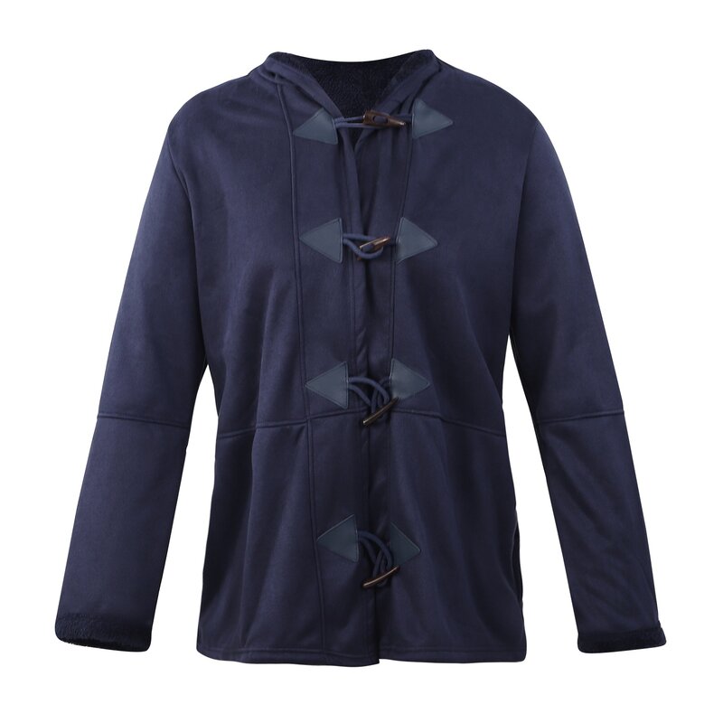 Jaqueta solta de manga comprida falsa com trespassado duplo feminina com bolsos, casacos de inverno, casacos plus size, azul marinho, XXL