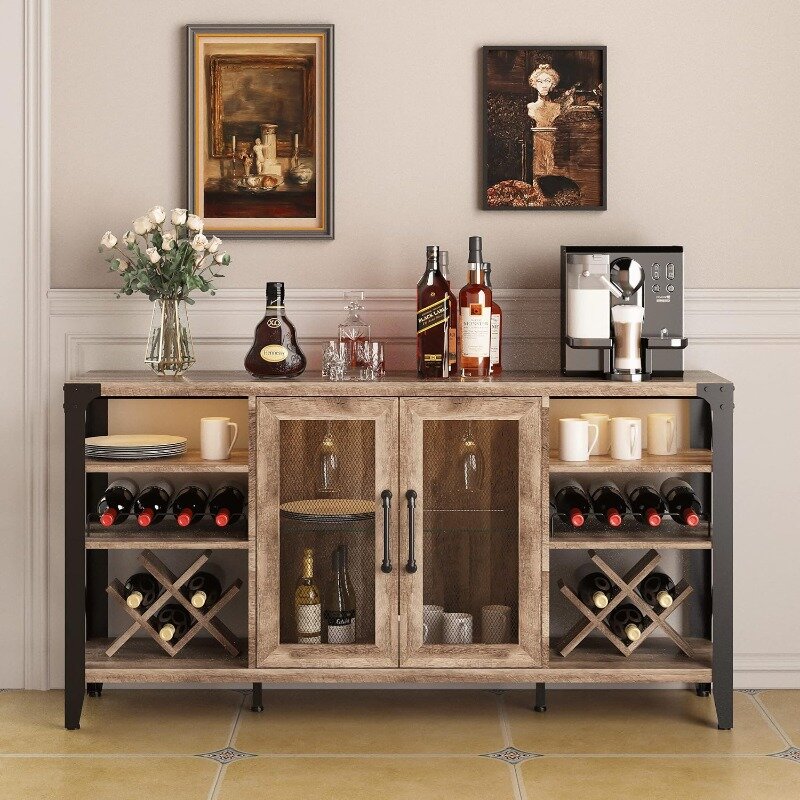 Vabches Wine Bar Gabinete para Bebidas e Copos, Farmhouse Coffee Bar Cabinet, Liquor Cabinet Bar
