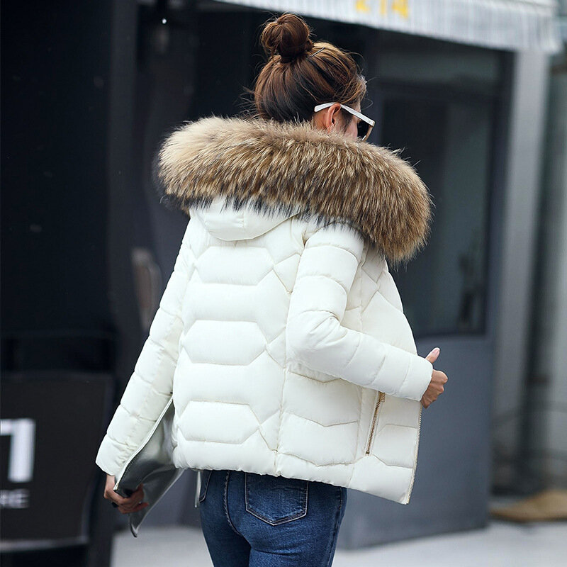 Jaket musim dingin wanita, jaket parka bertudung tebal warna putih Eropa untuk musim dingin 2023