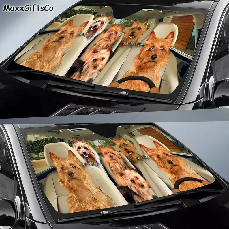 Australian Terrier Car Sun Shade, Dogs Windshield, Family Dogs Auto Sunshade, Dogs Car Accessories, Irish Terrier Lovers Gifts