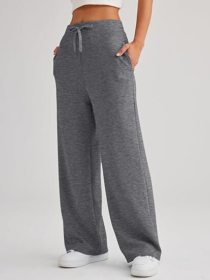 Pantalones informales de pierna ancha para mujer, pantalones deportivos holgados de cintura alta, otoño