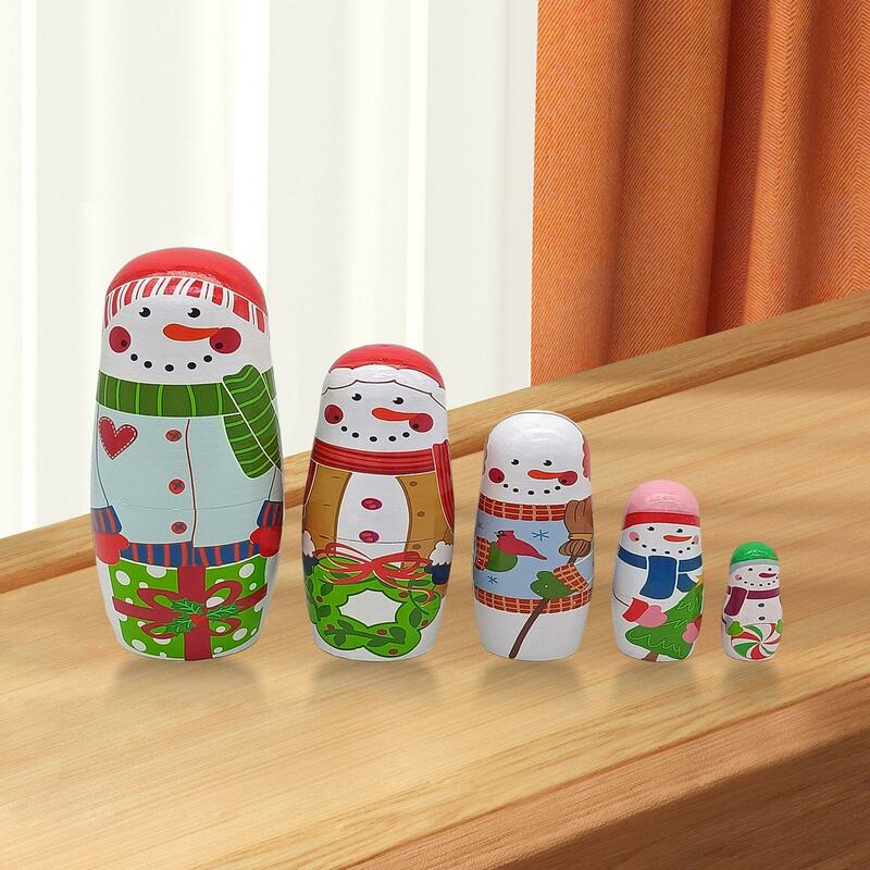 5x Holiday Santa Snowman Nesting Doll Stacking Hand Painted Matryoshka Dolls Nesting Wishing Dolls for Halloween Home Office