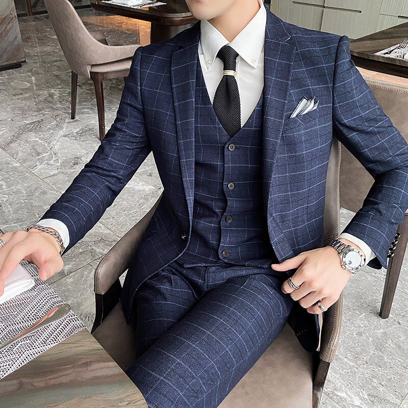 Wysokiej jakości garnitur weselny (garnitur + kamizelka + spodnie) 2023 nowa moda biznes przystojny dżentelmen Trend smukły trzyczęściowy komplet M-5XL