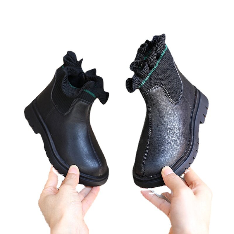 新しい子供靴ブーツサイズ22-37冬のpuレザー防水冬の子供の雪プラスカシミヤ暖かい