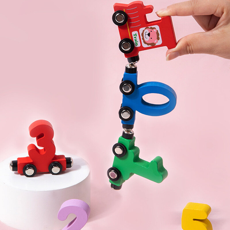 Rompecabezas de educación temprana para niños, Color madera educativo de juguete, magnético, Digital, cognitivo, tren pequeño, ensamblado de 12 secciones
