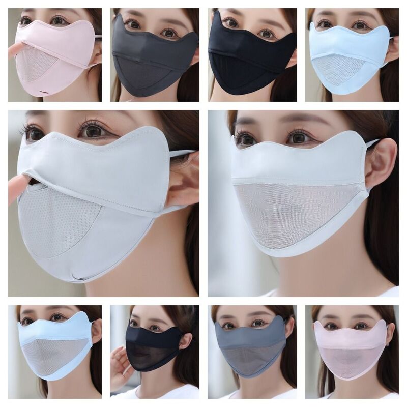 Bufanda facial de seda helada con protección UV, pañuelo elástico de Color sólido, cubierta facial Anti-uv, máscara facial de malla, velo protector solar para exteriores