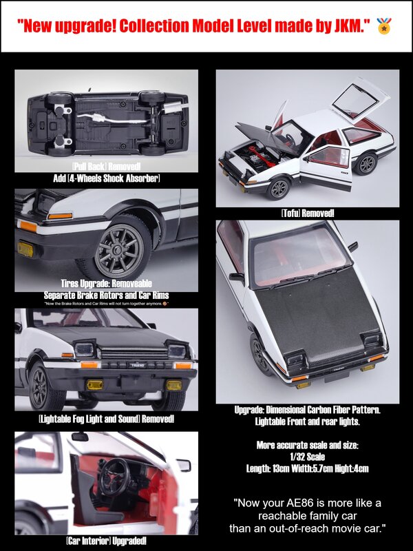 Inicial D AE86 Model Toy Car para Crianças, Puxar Portas de Som e Luz, Openable Diecast, Toyota Miniature, Coleção Educacional, Presente, 1:32
