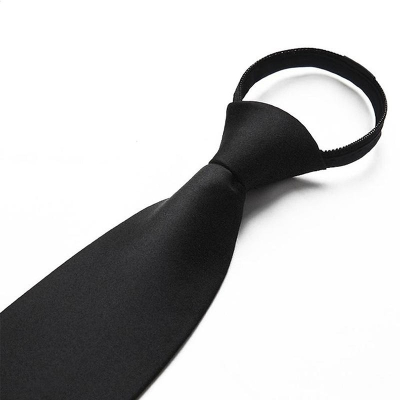 Gravata preta masculina sem nó, versão coreana casual, negócios formais, com zíper, preguiçoso, monocromático, acessórios para trabalho