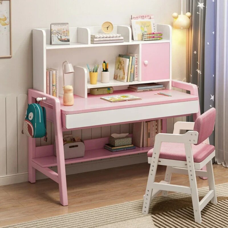 Kids Study Desk and Chair Set, All Solid Wood Children Table and Chair Set Bedroom Furniture, Student Table Office Computer Desk