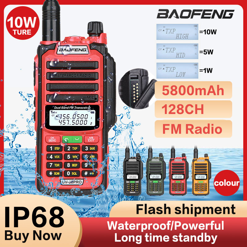 BaoFeng-walkie-talkie profesional UV98 V2 Plus, Radio bidireccional de doble banda, resistente al agua, VHF, UHF, 10W