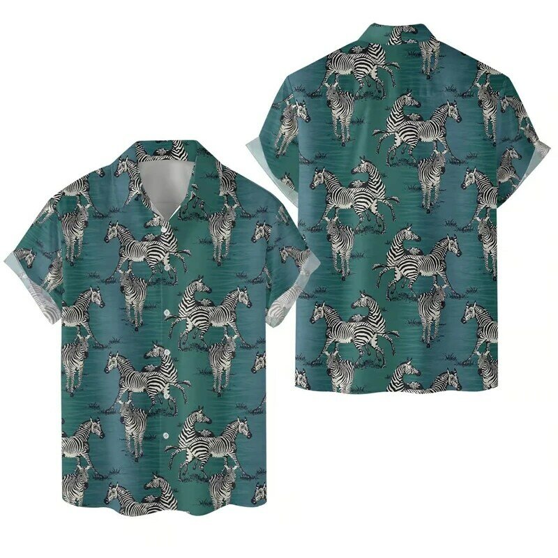 Hawaii Baju Pria Wanita lengan pendek, baju atasan wanita ukuran besar 2024 motif kartun kucing 3D macan tutul kasual