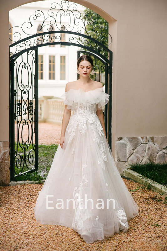 Gaun pengantin wanita garis gading terbaru untuk wanita gaun pengantin tanpa tali gaun pengantin renda kerut renda pesta pernikahan Vestidos