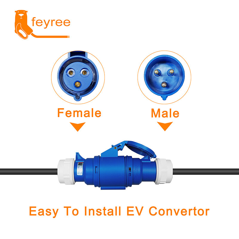 Feyree ładowarka EV CEE wtyk żeński 3 piny Adapter wodoodporne połączenie gniazdo ścienne 32A 1 faza 7KW przenośna ładowarka