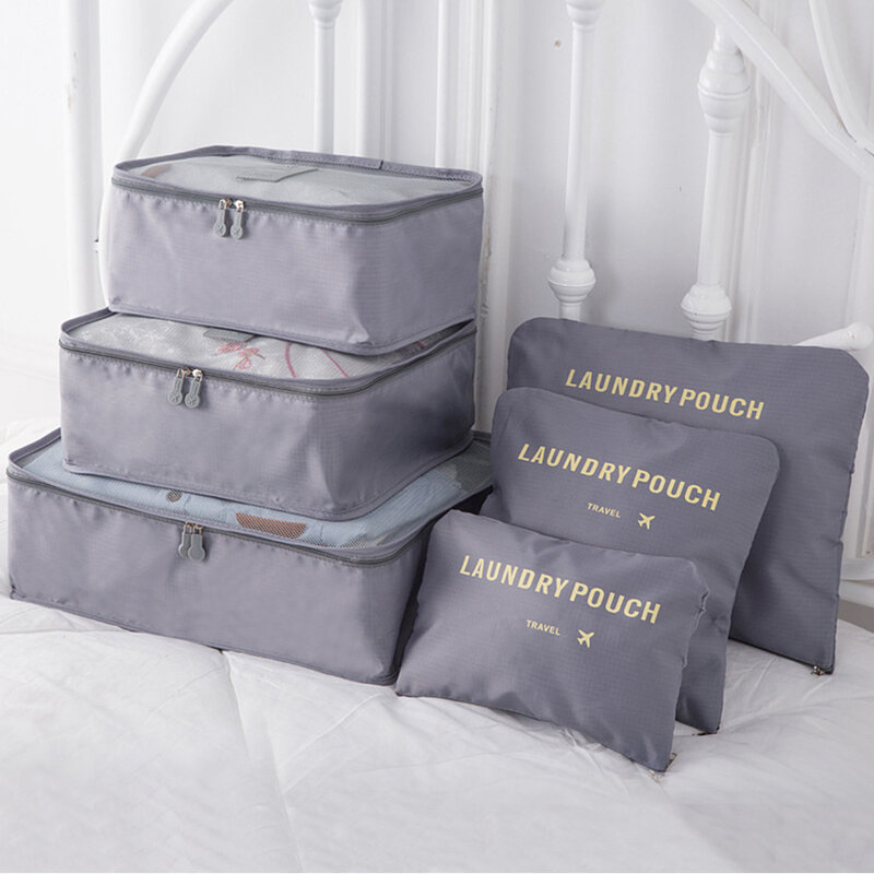 Conjunto de organizador de maletas de equipaje, paquete de tela eficiente, gran capacidad, 6 juegos, cubos de embalaje grises