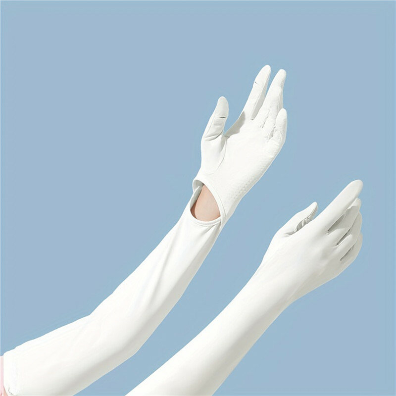 Mangas de brazo de seda de hielo para verano, de cinco dedos guantes largos, protección solar para conducción, guantes negros
