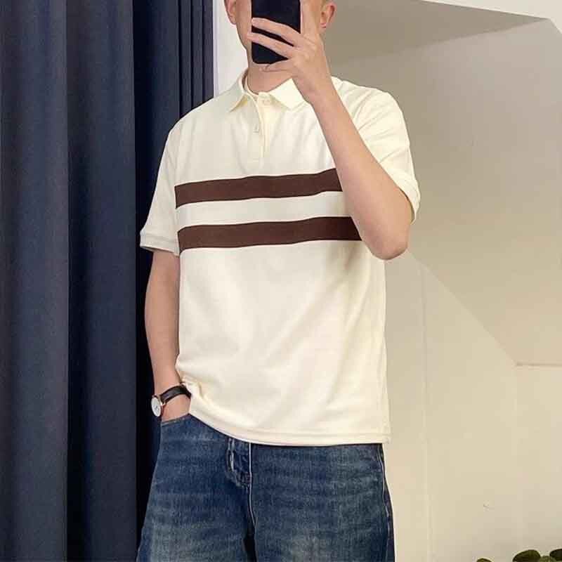 Polo da uomo estiva abbinata ai colori t-shirt da uomo coreana Versatile moda Casual risvolto di base maniche corte allentate top