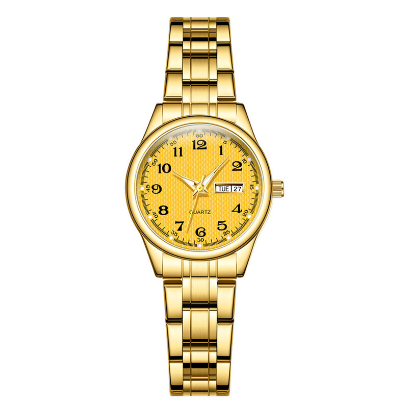 Jam tangan wanita klasik, 28mm, jam tangan Quartz sederhana dengan kalender ganda untuk pertemuan bisnis kantor luar