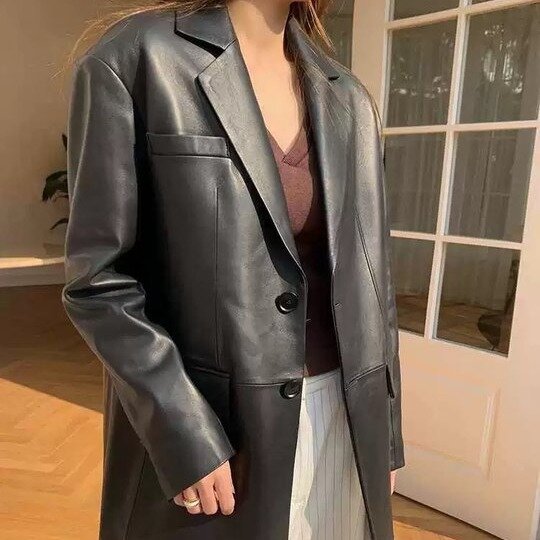 2023 nuovo cappotto in vera pelle di montone primavera cappotto donna moda di media lunghezza H12