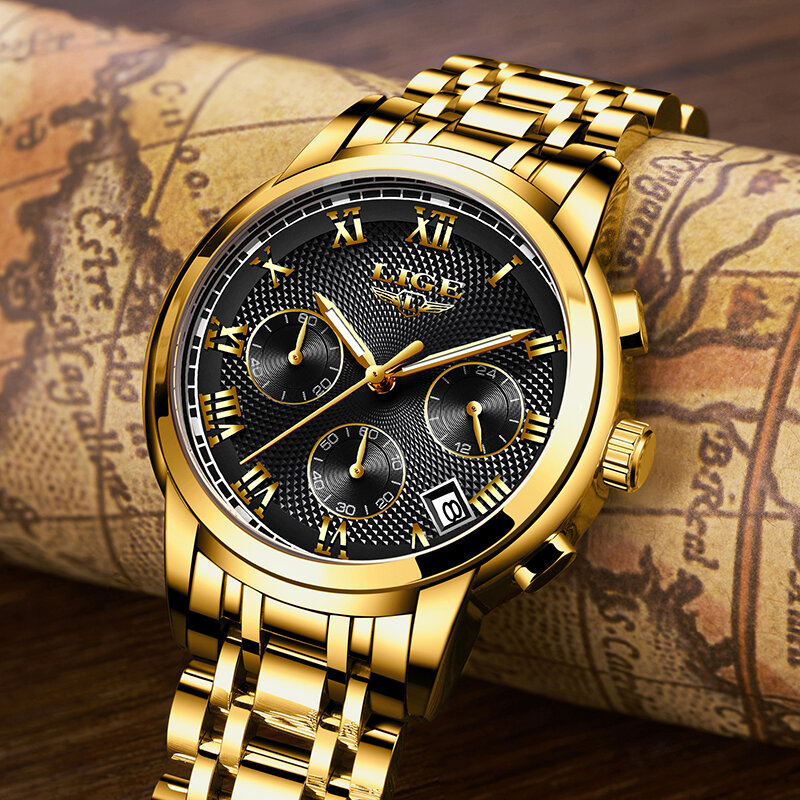 Montre femme lige 2023 relógio de ouro mulher relógios de aço inoxidável moda senhoras pulseira relógios vestido à prova dwaterproof água relógio feminino