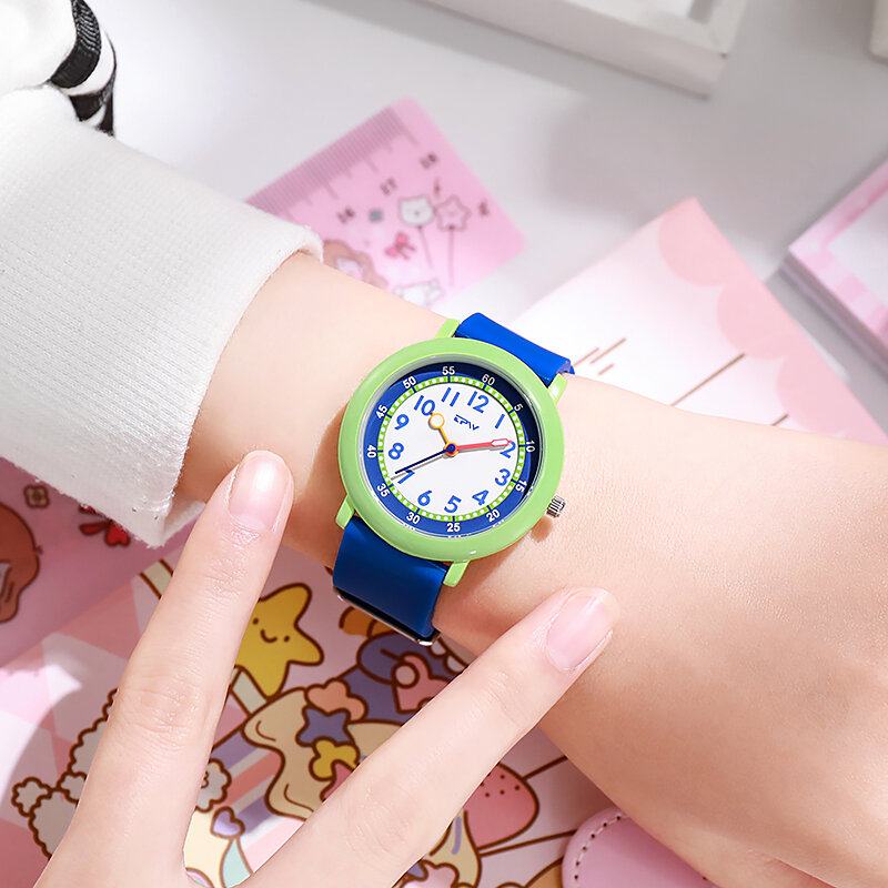 Esfera colorida de 37mm, reloj bonito para mujer joven, correa de goma, manos luminosas