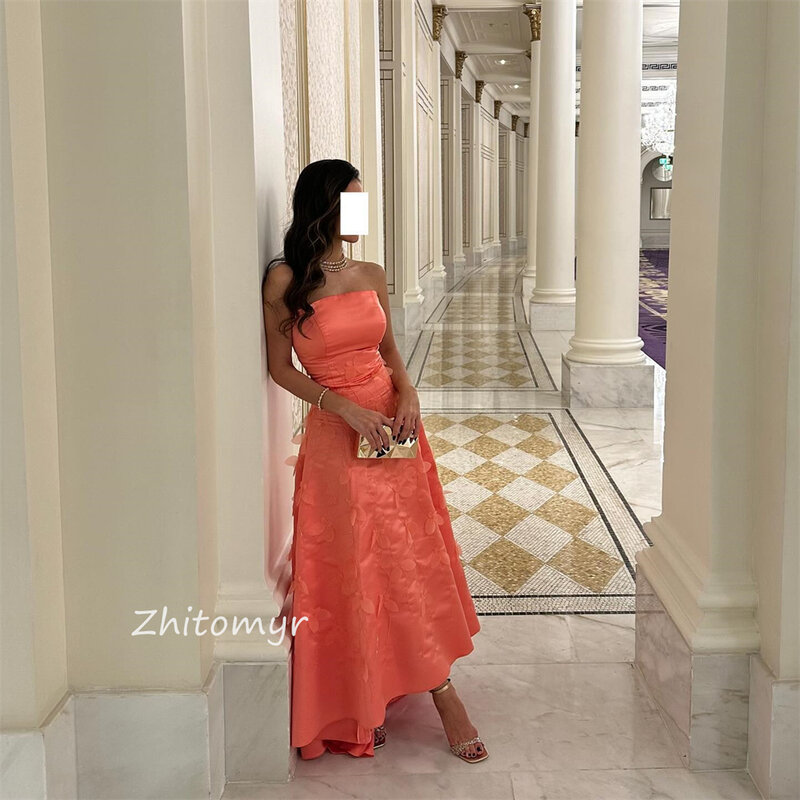 Подходящее изысканное официальное бальное платье без бретелек бальное платье с бахромой длиной Anke шармёз Выпускные платья
