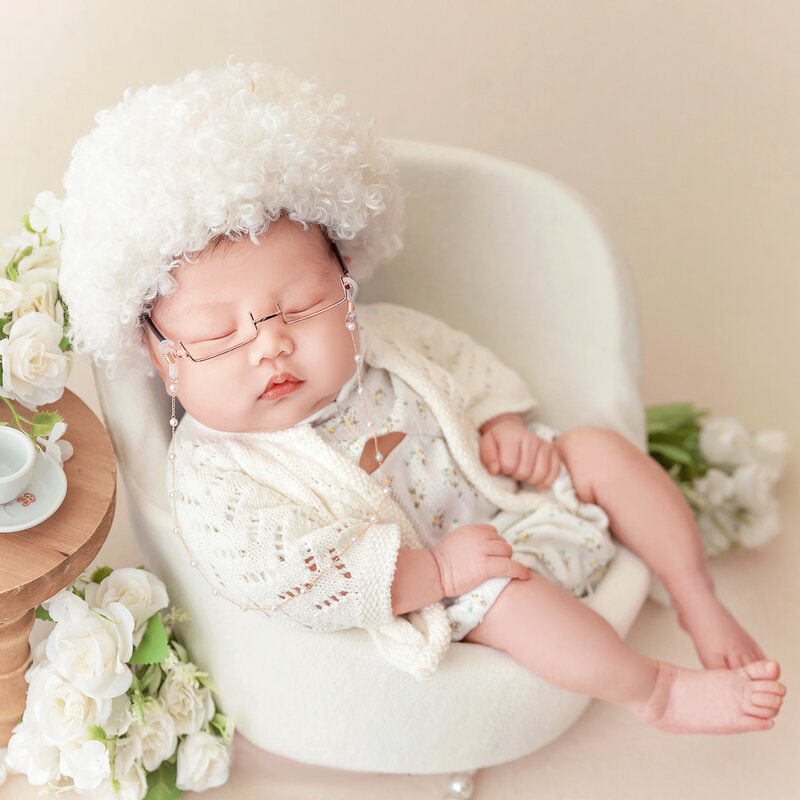 Baby Girl Photography Costumes 0-3 Month Rich Lady Theme Outfits Wig Clothing 3pcs/Set Photo Props Studio Baby Photo Decorations