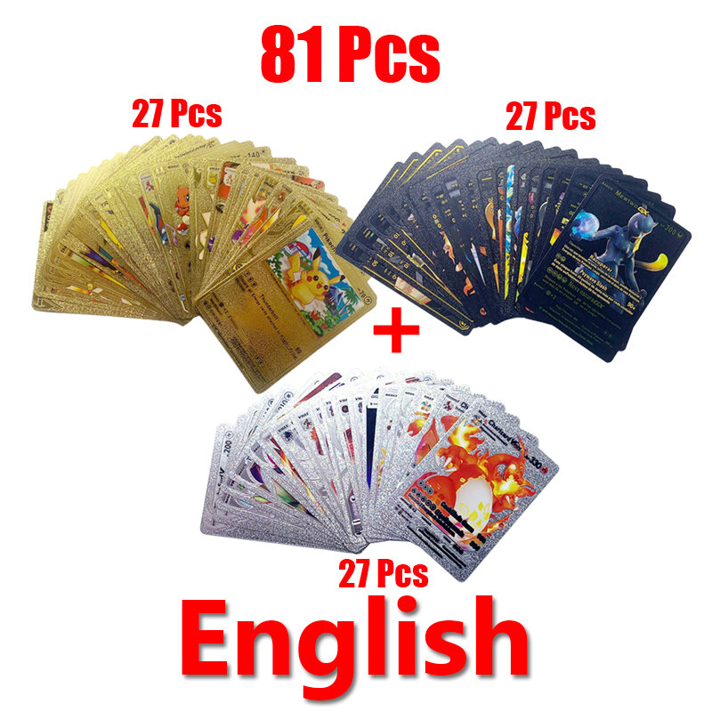 Pokemon Energy Cards for Boys, Alemão, Espanhol, Francês, Inglês, Vmax, GX, Pikachu, Coleção Rara, Treinador de Batalha, Presentes Brinquedos, 81-36 Pcs