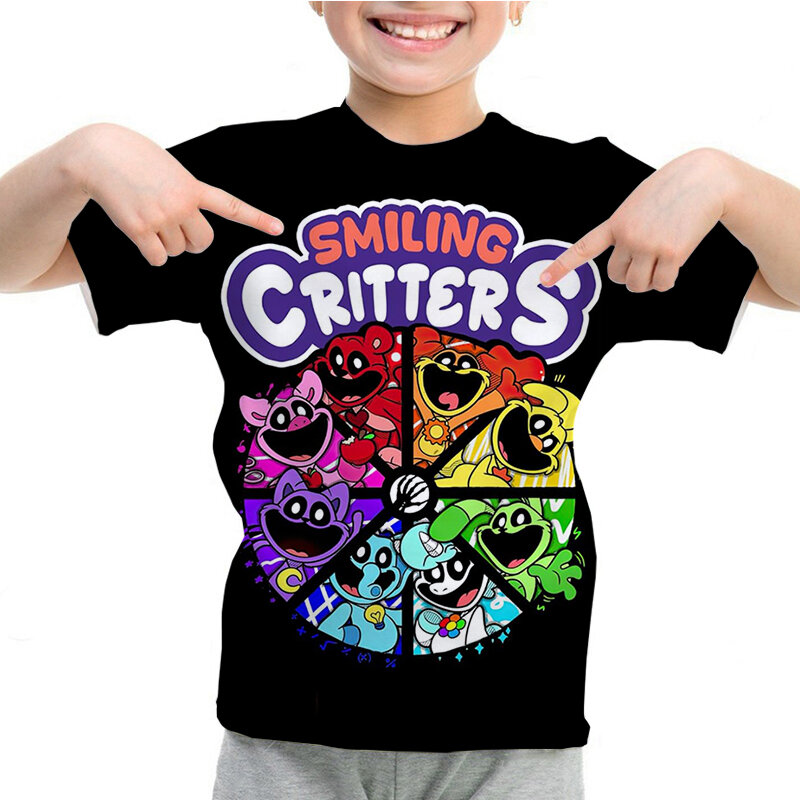 Uśmiechnięte stworzenia koszulka z nadrukiem letnie ubrania dla dzieci śmieszne dziewczyny koszulki dla chłopców na co dzień z krótkim rękawem dla dzieci