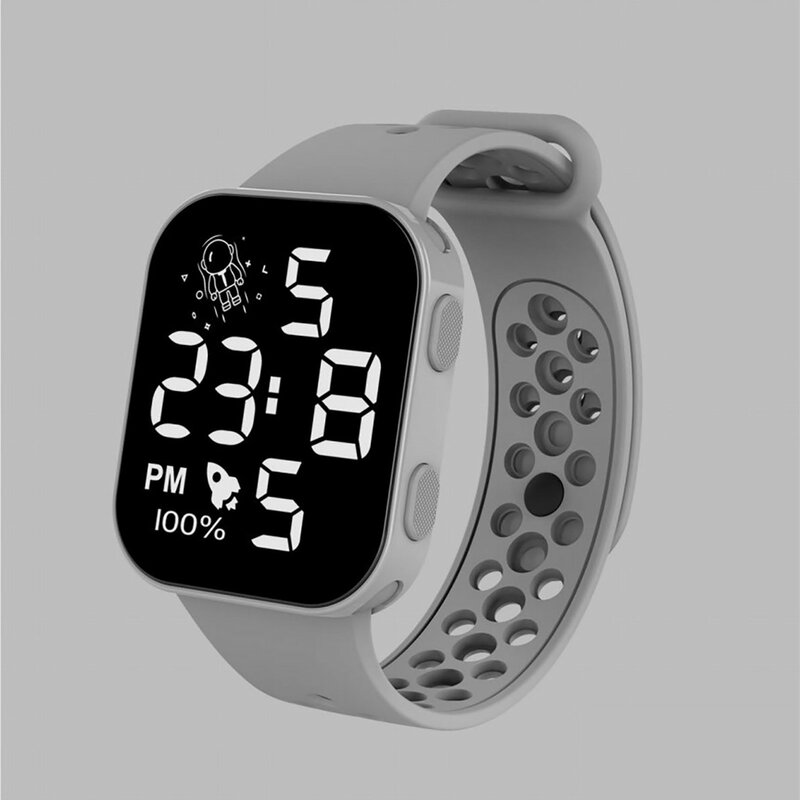 Kindersport Elektronische Horloges Dagelijkse Buitenactiviteiten Led Display Tijd Vierkant Siliconen Band Horloges Eenvoudig Praktisch