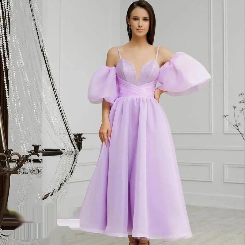 Vestido de noche de lujo de Dubái para mujer, manga chal rosa, longitud hasta el tobillo, vestidos de fiesta de boda de verano, 2024