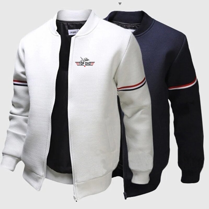 2024 Men's New Fashion TOP DAD TOP GUN Movie Leisure Flight Jacket Round Collar Long Sleeves Solid Color Printing Coat Top