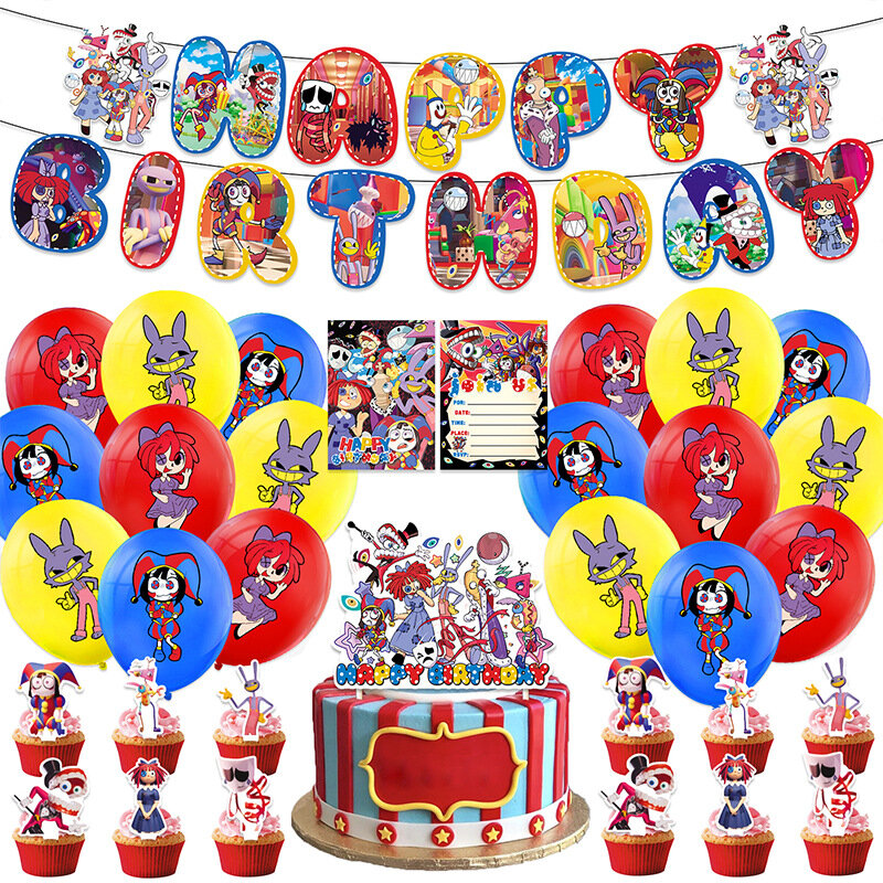 Perlengkapan pesta ulang tahun sirkus Digital menakjubkan spanduk Balon latar belakang kue Topper dekorasi pesta Baby Shower
