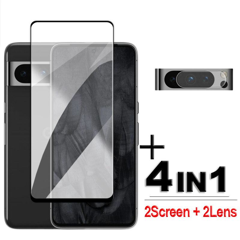4in1สำหรับ Google Pixel 8 Pro Glass สำหรับ Pixel 8กระจกนิรภัย2.5D ฟิล์มกันรอยป้องกันเต็มพื้นที่ของหน้าจอฟิล์มติดเลนส์ Google Pixel 8 Pro