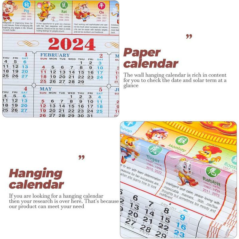 Kalender gantung Scroll kalender China tradisional kalender gantung tahun kalender naga kantor 2024 rotan imitasi