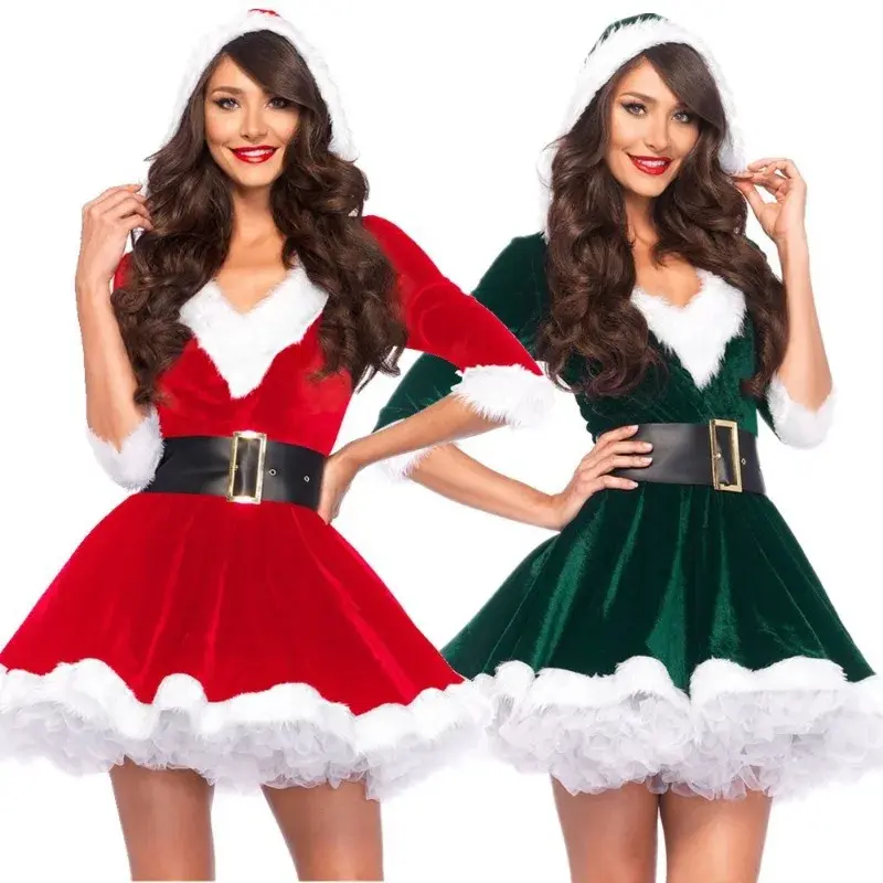 크리스마스 코스튬 성인 여성 공연 코스튬, 크리스마스 코스튬, 크리스마스 공연 드레스 착용