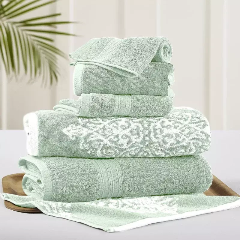 Set di asciugamani da bagno in 6 pezzi damascato Artesia con fili moderni, salvia