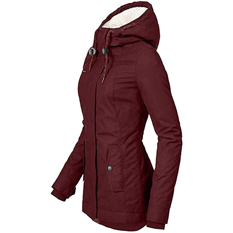 Модное женское утепленное пальто, теплая зимняя однотонная утепленная длинная куртка с плюшем, уличная ветрозащитная парка с капюшоном для походов