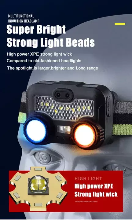 Sensore ricaricabile USB lampada frontale a LED luce bianca sorgente luminosa calda faro luce da pesca montata sulla testa modalità di illuminazione Multiple
