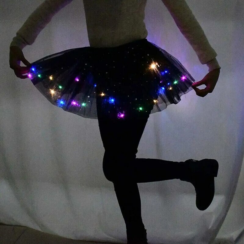 Lekka spódnica Led dziecięca spódnica Tutu tiulowa impreza baletowa świecąca odzież spódnica Mini akcesoria strój taneczny Q3y6