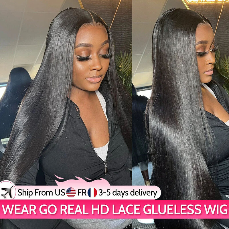 Wear Go Glueless Wig 26 30 Inch Bone Straight 13x6 HD Lace Frontal Wig Human Hair Pre plucked 6x4 Transparent HD Lace Front Wig